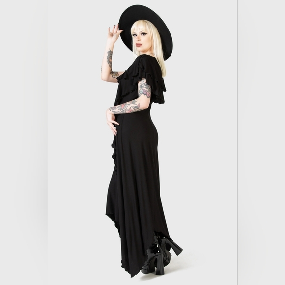 Killstar Goth Witchy Black Ruffled Spectral Galaxy Maxi Dress S NWT - Picture 2 of 7